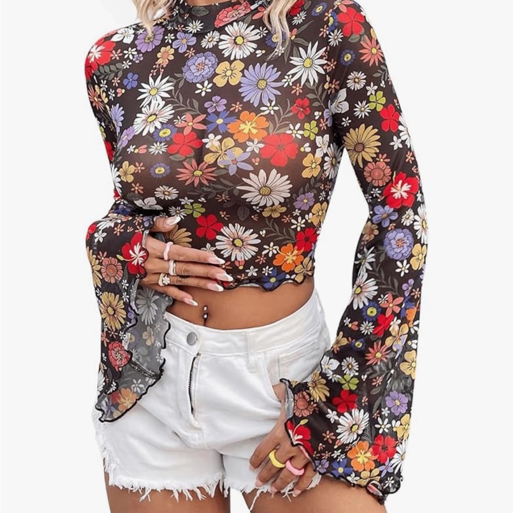Floral Mesh Women's Top
